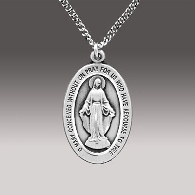 Sterling Silver Miraculous Medal on 18" Chain