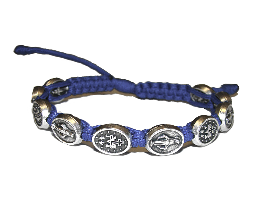 Miraculous Medal Blue Corded Rosary Bracelet 1