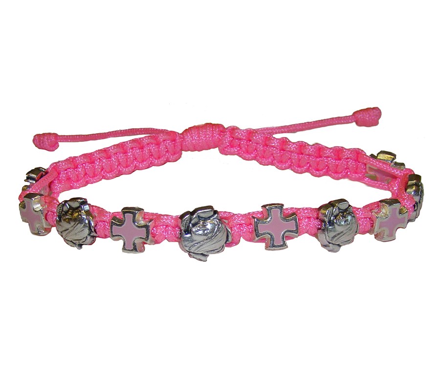 Mary Intercede Neon Pink Corded Rosary Bracelet