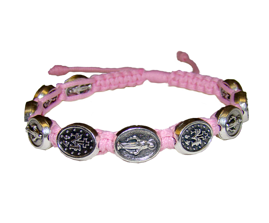 Miraculous Medal Pink Corded Rosary Bracelet