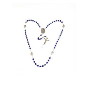 Rosary has enameled, dark blue Miraculous Medal beads, with Exclusive Miraculous Medal Shrine and St. Catherine Laboure centerpiece. Touched to the Holy Relic cloth upon which Our Lady sat when she appeared to St. Catherine in 1830.