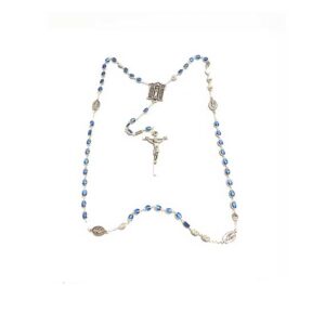 Enameled, light blue Miraculous Medal beads, with Exclusive Miraculous Medal Shrine and St. Catherine Laboure centerpiece.