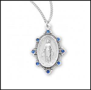 Sterling Silver Miraculous Medal with Light Sapphire Stones at The Basilica Shrine of Our Lady of the Miraculous Medal