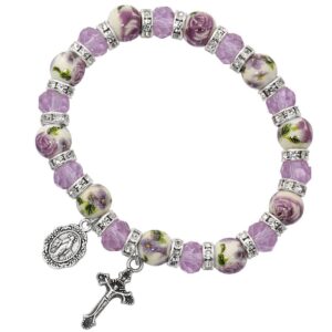 Violet Crystal and Purple Ceramic Rosary Bracelet