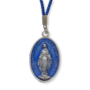 Blessed Mother Medal on Blue Cord