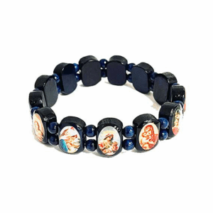 Blue Madonna and Child Wood Bracelet
