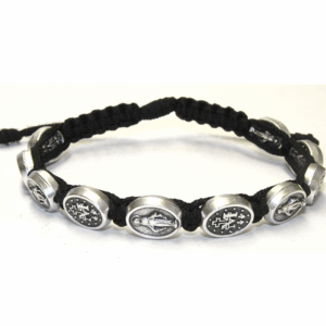 Miraculous Medal Black Corded Rosary Bracelet