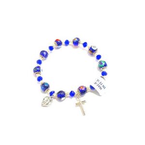 Murano Silver-Plated Stretch Bracelet with Miraculous Medal and Crucifix attached