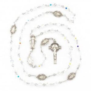 Sterling Silver Crystal Miraculous Medal Rosary