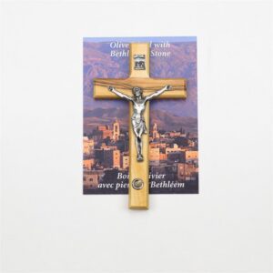 Olive Wood Crucifix with Bethlehem Relic Stone