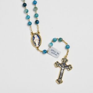 Blue Agate Stone Enameled Rosary
