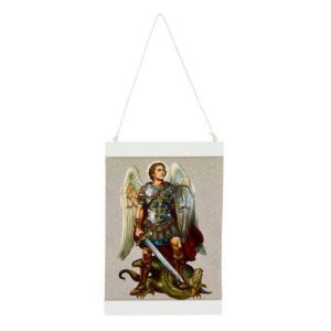 Saint Michael Canvas Wall Hang - Gray Background