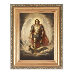 4 1/2" x 5 1/2" Archangel St. Michael in Armor Print in a 5 1/2" x 7" Antique Gold Frame