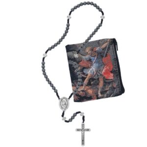 Set - Hematite Corded St. Michael Rosary and Case
