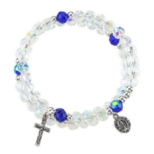 Clear Aurora Borealis Bead 5-Decade Spiral Wrap Rosary Bracelet