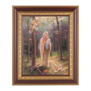 Madonna of The Woods Print in Cherry Frame With Gold Trim