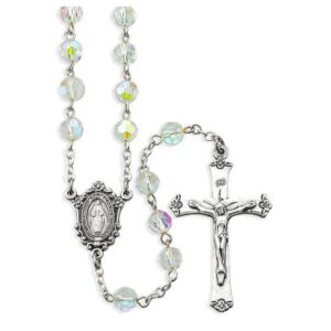 Crystal Aurora Borealis Bead Rosary, Boxed