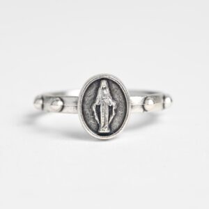 Large Miraculous Medal Silver Ring