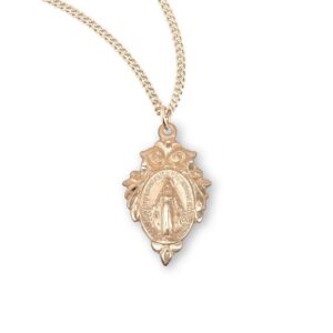 Fancy Leaf Swirled Gold Over Silver Miraculous Medal