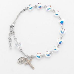 Sterling Silver Crystal Aurora Heart Rosary Bracelet