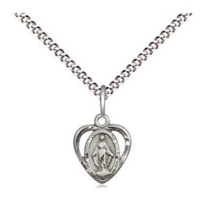 Sterling Silver Small Heart Miraculous Medal