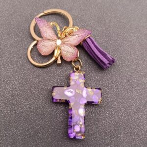 Resin Cross Butterfly Keychain - Purple